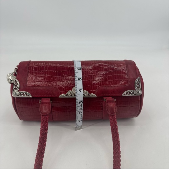 Vintage Y2K Vegan Leather Croc Embossed Heart Filagree Geo Roll Shoulder Bag - Picture 12 of 13